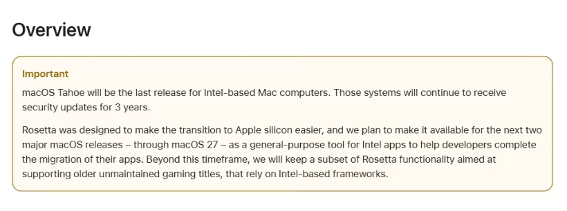 苹果 macOS 27 淘汰 Rosetta，停止支持英特尔芯片